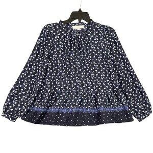 LOFT Shirt Womens SP Blue Petites Floral Peplum Business Casual Cottage Blouse